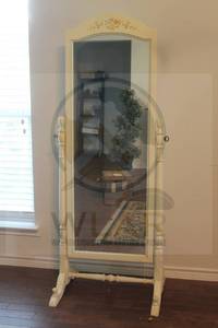 lot 138 image: VINTAGE HAND-PAINTED FLORAL DESIGN&nbsp WOOD FRENCH STYLE CHEVAL FREE STANDING TILT MIRROR&nbsp