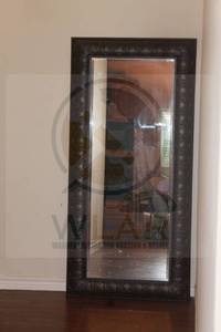 lot 153 image: METAL FULL - LENGHT ORNATE EMBOSSED DESIGN DARK FRAME&nbsp WALL&nbsp HANGING FLOOR MIRROR , 5FT X 29W&nbsp