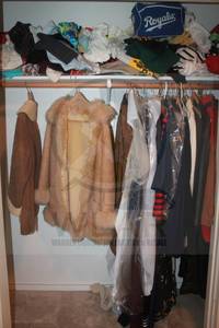 lot 230 image: ALL CLOTHING IN CLOSET HANGING ON SHELF AND IN BAG MUST TAKE ALL BRING YOUR OWN BAGS OR TOTES
