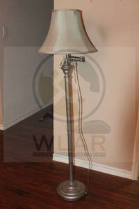 lot 163 image: GREY FLOOR STANDING SWING ARM&nbsp LAMP WITH SHADE , 5FT TALL&nbsp