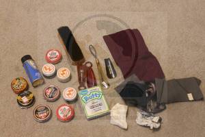 lot 179 image: LOT OF SHOE SHINE PRODUCTS FULL USED INCLUDE SHOE HORNS , CLOTHS&nbsp , SHOE BRUSH  SEE PICS&nbsp