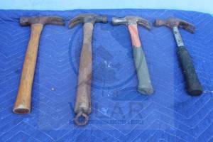 lot 49 image: TOTAL OF 4 RUBBER WOOD HANDLE CLAW HAMMERS 13 &amp 15  SEE PICS&nbsp