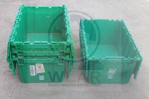 lot 94 image: TOTAL OF 4 GREEN FOLD OVER LIDS STACKABLE STORAGE TOTES , 27L&nbsp X 17 W