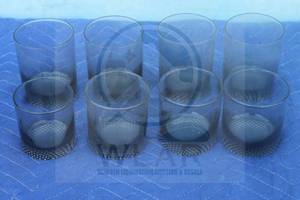 lot 122 image: TOTAL OF 8&nbsp MCM SMOKEY GREY WAFFLE BOTTOM DOUBLE OLD FASHION (DOF) ROCK&nbsp WHISKEY GLASSES, 314 &amp 4 14&nbsp