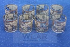 lot 124 image: TOTAL OF 8 MCM CERA  OLD WORLD MAP  22KT GOLD DESIGN LOWBALL GLASSES&nbsp