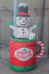lot 152 image: SNOWMAN IN A HOT CHOCOLATE MERRY CHRISTMAS&nbsp MUG INFLATABLE 76 H&nbsp