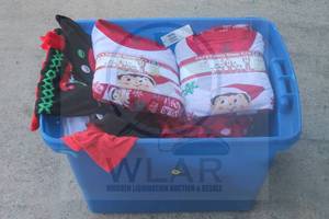 lot 155 image: LARGE TOTE OF UNWORN CHRISTMAS CLOTHING&nbsp WITH AND WITHOUT TAGS ADULT &amp KIDS ,DECORATION , CHRISTMAS GIFT TAGS AND MORE  SEE PICS&nbsp