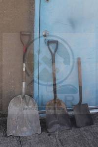lot 173 image: TOTAL OF 3&nbsp GRAIN SCOOP DIGGING&nbsp ALUMINUM &amp STEEL SHOVELS ,&nbsp 9 W , 11W , 14W&nbsp