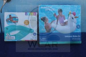 lot 126 image: INTEX LOUNGE 60 SIT N FLOAT &amp SUMMER WAVES 5FT UNICORN RIDE ON&nbsp