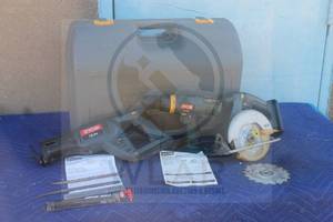 lot 129 image: RYOBI RJC180 WITH MANUAL &amp 5 RECIPROCATING SAW BLADES  RYOBI HP1802M DRILL- DRIVER&nbsp &amp MANUAL RYOBI R10631 CIRCULAR SAW WITH BLADE , IN STORAGE CASE  SEE PICS&nbsp