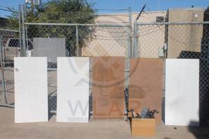 lot 185 image: 5 LARGE PEG BOARDS 4FT X 2FT WITH PEGS AND POCKET SHELVES SEE PICS