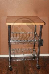 lot 25 image: BAMBOO WOOD ROLLING 3-TIER&nbsp KITCHEN CART WITH CHROME FINISH ON WHEELS&nbsp 24 L X20 X 37H  SEE PICS&nbsp