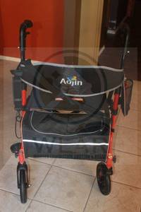 lot 61 image: AOJIN ROLLATOR&nbsp LIGHTWEIGHT&nbsp FOLDING WALKER WITH SEAT AND STORAGE BAG BASKET WB-2420&nbsp