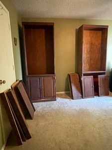 lot 77 image: TOTAL OF 2 SOLID WOOD BOOKCASES &amp SHELVING WITH BOTTOM&nbsp 2-DRAWER STORAGE ( EXTRA SHELVING )  SEE PICS&nbsp