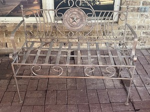 lot 167 image: METAL OUTDOOR BENCH WITH THE STATE OF TEXAS STAR EMBLEM , 41L SEE PICS&nbsp