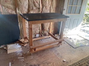 lot 337 image: CUSTOM -BUILT WOODEN WORKBENCH ON CASTERS&nbsp