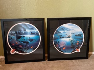 lot 302 image: TOTAL OF 2&nbsp WOOD FRAMED WALL ART SIGNED&nbsp LITHOGRAPH BY MARINE LIFE ARTIST ROBERT WAYLAND&nbsp 1991 LIMITED EDITION&nbsp  SEA OUTTERS&nbsp  &amp&nbsp NUMBERED 201650 WITH COA&nbsp AND&nbsp 1990&nbsp  ORCA JOURNEY SEE PICS&nbsp