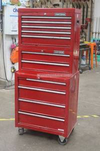 lot 42 image: CRAFTSMAN 11 DRAWER 3PC ROLLING&nbsp STEEL TOOL CHEST AND CABINET COMBO , 27W X 18D X 60H&nbsp ON LOCKING CASTERS&nbsp