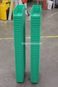 lot 69 image: TOTAL OF 72 ULINE S-13396 GREEN PLASTIC&nbsp STORAGE BINS&nbsp 12 X 4  SEE PICS  CAN BE USED WITH LOT # 68&nbsp