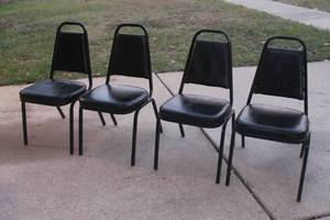 lot 35 image: TOTAL OF 4 ATTCO BLACK LEATHER METAL FRAME STACKING CHAIRS&nbsp