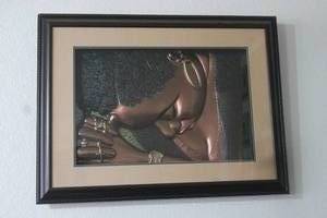 lot 69 image: TIME WELL SPENT 3-D EMBOSSED AFRICAN AMERICAN LADY PRAYING&nbsp FRAMED WALL ART 24 H X 32 W&nbsp