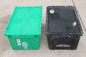 lot 150 image: GREENBLACK&nbsp PLASTIC FLIPAK STACK -N- NEST&nbsp STORAGE TOTES , 27&nbsp