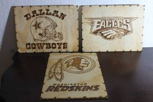 lot 193 image: TOTAL OF 3 WOODEN&nbsp NFL&nbsp TEAMS LOGO WALL PLAQUES , 12 X 9