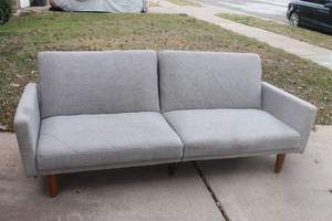 lot 4 image: LIGHT GREY MODERN CASHMERE FABRIC MULTI-FUNCTIONAL CONVERTIBLE FUTON SOFA BED  SEE PICS&nbsp