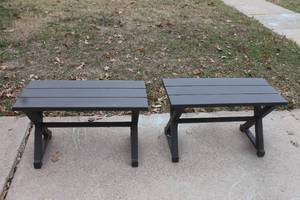 lot 12 image: TOTAL&nbsp OF 2 OUTDOOR STYLEWELL METAL PATIO GARDEN SLATTED SEAT ACCENT&nbsp BENCHES MH62963 &nbsp 30 L X 18 H&nbsp