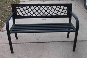 lot 16 image: BLACK INDOOR OUTDOOR STEEL LOVE SEAT BENCH  46L X 30H&nbsp