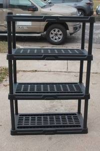 lot 29 image: BLACK HEAVY DUTY PLASTIC VENTILATED 4-TIER UTILITY SHELVING UNIT , 35L X 18 W X 53H&nbsp