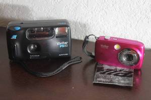 lot 85 image: VIVITAR PS80&nbsp 35MM POINT AND SHOOT FIL CAMERA&nbsp &amp&nbsp VIVITAR PINK VIVICAM X022 DIGITAL CAMERA&nbsp