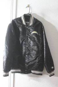 lot 57 image: LOS ANGELES CHARGERS STARTER&nbsp LOCKER ROOM BLACK&nbsp SATIN VARSITY&nbsp FULL SNAP JACKET , SIZE XL&nbsp