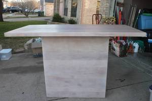lot 81 image: SOLID WOOD RECTANGULAR&nbsp TWO TONE WOOD PEDESTAL BAR&nbsp HEIGHT&nbsp TABLE , 66 L X 33 W X 43 H&nbsp