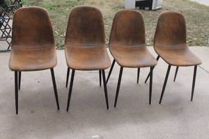 lot 133 image: TOTAL OF 4 FAUX SUEDE BROWN FABRIC UPHOLSTERED DINING CHAIRS R22FFR&nbsp