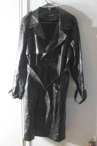 lot 146 image: SHEIN BLACK LEATHER BELTED WITH POCKETS&nbsp LONG WOMENS TRENCH COAT ,SIZE XL&nbsp