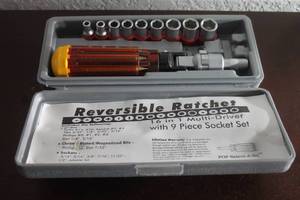lot 13 image: POP SELECT -A-BIT REVERSIBLE RATCHET 16 IN 1 MULTI -DRIVER WITH 9 PIECE SOCKET SET IN CASE&nbsp