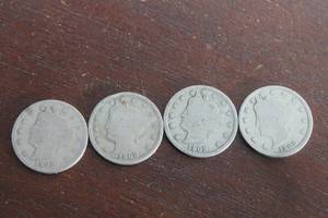 lot 73 image: TOTAL OF 4- 1908 LIBERTY HEAD V NICKELS&nbsp