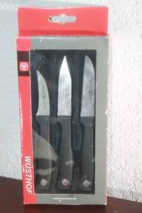 lot 22 image: WUSTHO SILVERPOINT SERIES 3PC PARING KNIFE SET IN ORIGINAL BOX&nbsp