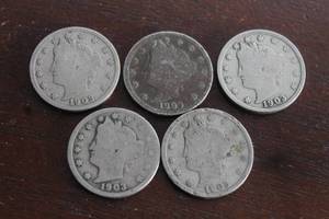 lot 77 image: TOTAL OF 5- 1903 LIBERTY HEAD V NICKELS&nbsp