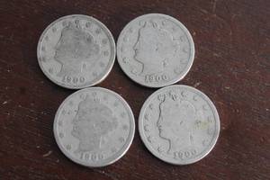 lot 78 image: TOTAL OF 4- 1900 LIBERTY HEAD V NICKELS&nbsp