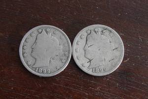 lot 79 image: TOTAL OF 2 -1899 LIBERTY HEAD V NICKELS&nbsp
