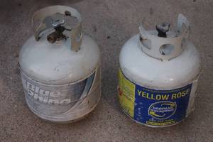 lot 104 image: TOTAL OF 2 PROPANE TANKS - YELLOW ROSE BLUE RHINO  EMPTY&nbsp