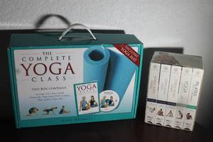 lot 108 image: THE COMPLETE YOGA CLASS BY GARY BROMLEY  MISSING DVD&nbsp &amp GAIAM LIVING YOGA COLLECTION SET OF FIVE VHS TAPES&nbsp