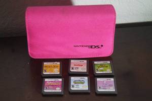 lot 111 image: PINK POWER A NINTENDO DS VIDEO GAME STORAGE CASE&nbsp &amp STYLLUS&nbsp WITH 6 -NINTENDO DS VIDEO GAME CARTRIDGES  SEE PICS&nbsp