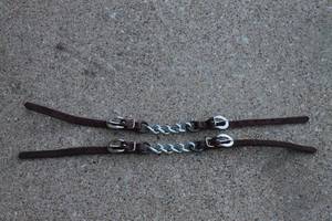 TOTAL OF 2 LEATHER ENDS DOUBLE FLAT LINK CHAIN CURB STRAPS WESTERN HORSE TACK&nbsp;