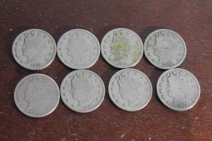 lot 48 image: TOTAL OF 8- 1911&nbsp LIBERTY HEAD V NICKELS&nbsp
