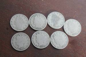 lot 44 image: TOTAL OF&nbsp 7 - 1906 LIBERTY HEAD V NICKELS&nbsp