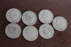 lot 43 image: TOTAL 7- 1904 LIBERTY HEAD V NICKELS&nbsp