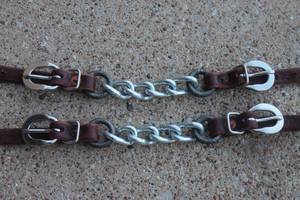 TOTAL OF 2 LEATHER ENDS DOUBLE FLAT LINK CHAIN CURB STRAPS WESTERN HORSE TACK&nbsp;